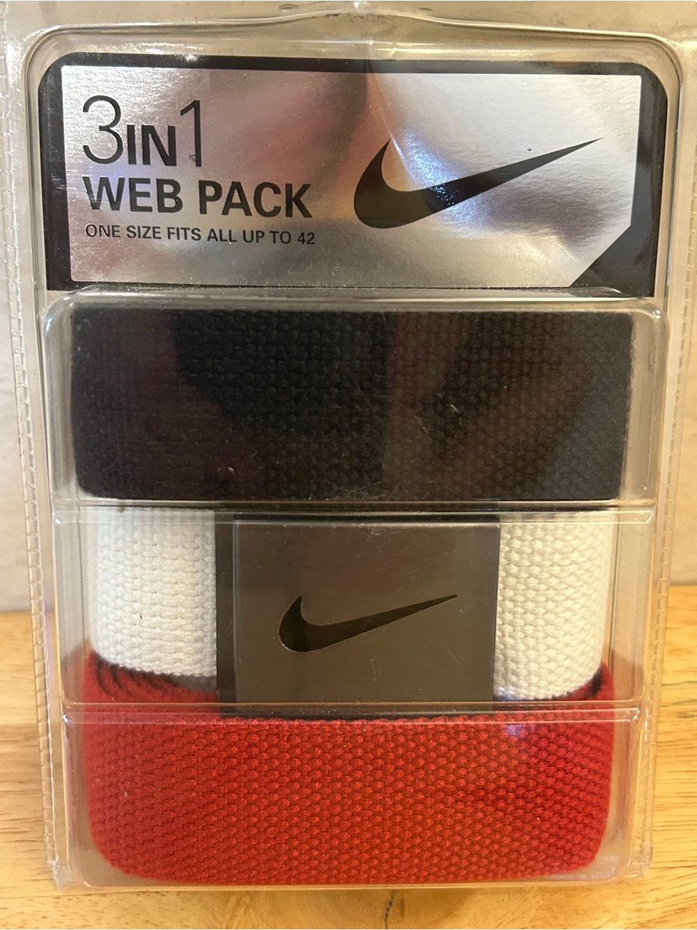 NIB Nike 3-in-1 Web Pack Belt Set (Black, Red and White)